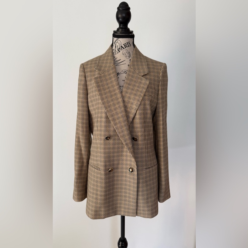 REISS Women's Double-Breasted Houndstooth-Check Vida Wool Blazer Size 8 New - Picture 1 of 9